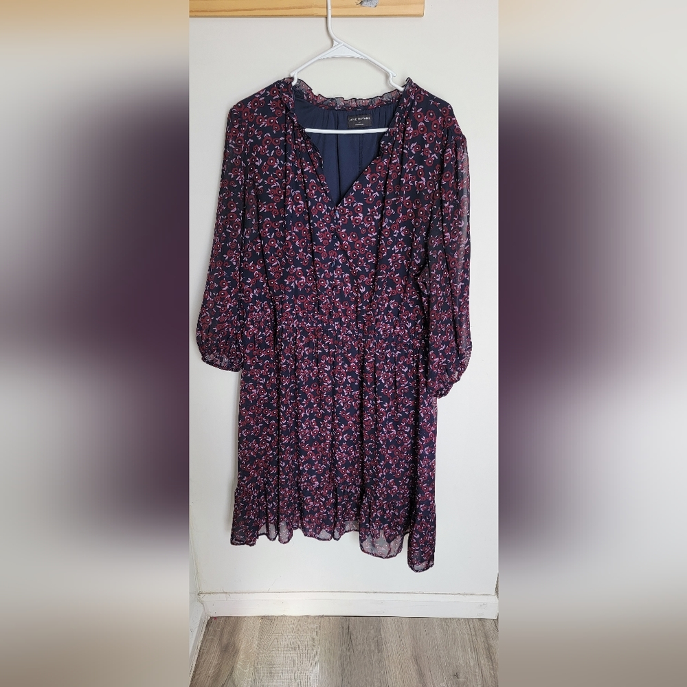 Lane Bryant 3/4 length sleeves, dark blue with dark pink flowers size 20